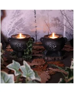 Hexenkessel Mit Efeu Kerzenhalter 2er Set -Halloween-Dekoration Verkäufe hexenkessel mit efeu teelichthalter 2er set witches cauldron with ivy candle holder halloween tischdeko 51064 07