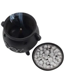 Hexenkessel Mit Dreifach-Mond Räucherkegel Halter -Halloween-Dekoration Verkäufe hexenkessel mit triple moon raeucherkegel halter triple moon witch cauldron incense cone holder gothic deco 50699 03