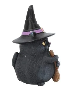 Schwarze Katze Mit Besen & Hexenhut -Halloween-Dekoration Verkäufe schwarze katze mit hexenhut black cat with witch hat and broom gothic figur geschenkartikel 39255 06