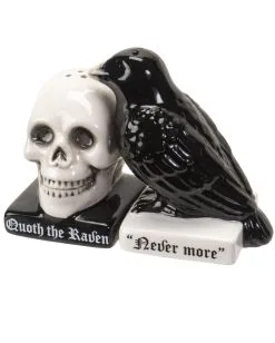 Totenschädel & Rabe Als Salz & Pfefferstreuer -Halloween-Dekoration Verkäufe totenkopf und rabe salz und pfefferstreuer skull and raven salt and pepper shaker gothic tischdeko 54743 06